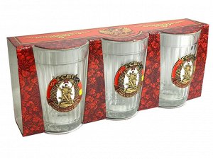 Подарочный набор стаканов «ГСВГ», – прочное стекло устойчиво к царапинам и перепадам температур. Подарок для чая и чего покрепче