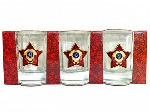 Подарочный набор стопок «Советская милиция», – круглая классика с цветным контрастным барельефом в виде звезды-кокарды