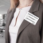 Бейдж (бейджик) горизонтальный (57х90мм), с клипсой и булавкой , мягкий, STAFF Basic, 235464