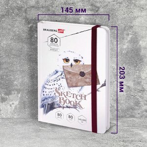 Скетчбук, белая бумага 80г/м 145х203мм, 80л, резинка, твердый, BRAUBERG ART DEBUT, Хогвартс, 114581