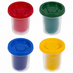 Пластилин тесто BRAUBERG KIDS, 4 цвета, 200г, яркие классические цвета, крышки-штампики, 106714