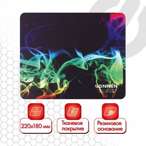 Коврик для мыши SONNEN "SMOKE", резина+ткань, 220х180х3 мм, 513289
