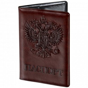 Обложка для паспорта STAFF, полиуретан под кожу, "ГЕРБ", коричневая, 237604