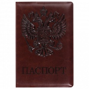 Обложка для паспорта STAFF, полиуретан под кожу, &quot;ГЕРБ&quot;, коричневая, 237604