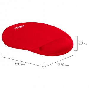 Коврик для мыши с подушкой под запястье SONNEN, полиуретан+лайкра, 250х220х20мм, красный, 513301