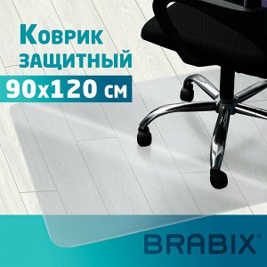 Коврик защитный напольный BRABIX, поликарбонат, 90*120 см, глянец, 0,8 мм, рулон в коробе, 608711