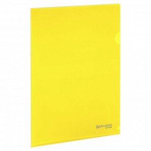 Папка-уголок жесткая А4 желтая 0,15мм, BRAUBERG EXTRA, 271705