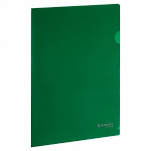 Папка-уголок жесткая А4 зеленая 0,15мм, BRAUBERG EXTRA, 271704