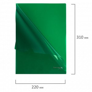 Папка-уголок жесткая А4 зеленая 0,15мм, BRAUBERG EXTRA, 271704