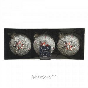 Набор стеклянных шаров Diamante Fiore 8 см белый, 3 шт (Kaemingk)