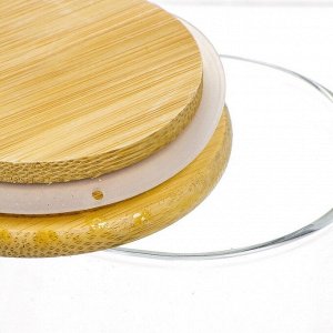 Банка для сыпучих продуктов 0,75л стеклянная с бамбуковой крышкой [КВАДРАТ]