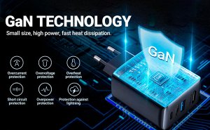 PREMIUM ! Умное сетевое зарядное устройство концентратор для быстрой зарядки и передачи ACEFAST A17 PD65W GaN (1xUSB-C + 1xUSB-A + 1xHDMI) EU