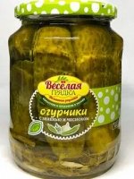 Огурчики &quot;Веселая грядка&quot; марин. с зеленью и чесноком, 680 гр.