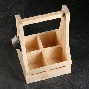Ящик для пива 19x18x30 см с открывашкой, под 4 бутылки, деревянный