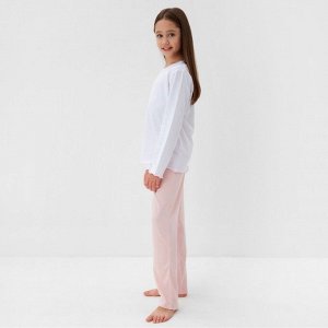 Пижама для девочки (кофта и брюки) MINAKU, цвет белый/розовый, рост