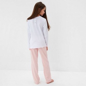 Пижама для девочки (кофта и брюки) MINAKU, цвет белый/розовый, рост