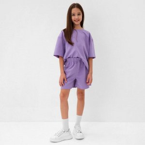 Костюм детский (футболка, шорты) MINAKU: Casual Collection цвет лиловый, рост