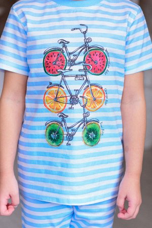Пижама детская из футболки и бридж из кулирки Fruits & bikes голубой