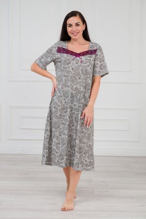 Ночная сорочка из кулирки Кружевница огурчик черно-бордовый
