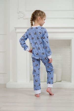 Пижама детская из джемпера и брюк из кулирки Коровы голубой