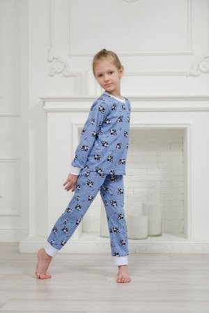 Пижама детская из джемпера и брюк из кулирки Коровы голубой