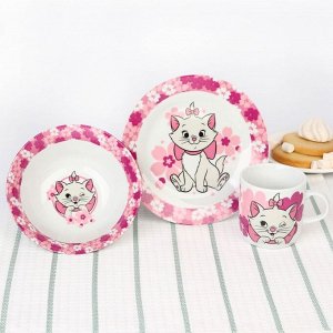 Набор посуды из керамики, 3 предмета: тарелка Ø 16,5 см, миска Ø 14 см, кружка 200 мл, "Кошечка Мари", Коты Аристократы