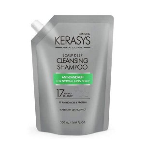 Керасис Шампунь для волос против перхоти для лечения кожи головы, Освежающий для сухой и нормальной кожи головы, склонной к появлению перхоти и зуда, Сменный блок, 500 г, KeraSys