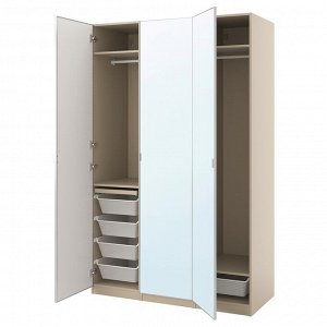 PAX / ?HEIM, комбинированный шкаф-купе, серо-бежевый / зеркальное стекло, 150x60x236 см