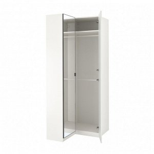 PAX / FARDAL/?HEIM, угловой шкаф-купе, глянцевый белый/зеркальное стекло, 110/88x236 см