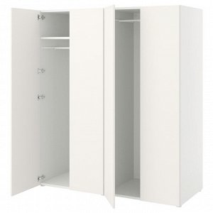 PLATSA, шкаф-купе с 4 дверцами, белый/Fonnes white, 160x57x181 см