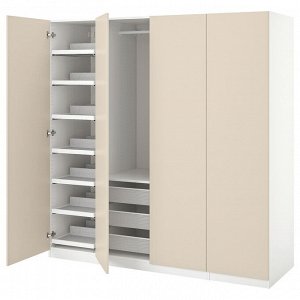 Шкаф для одежды PAX / REINSVOLL, комбинированный, белый/серо-бежевый, 200x60x201 см