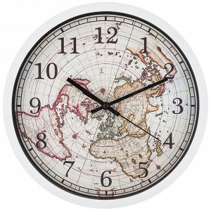 Часы ЧАСЫ НАСТЕННЫЕ КВАРЦЕВЫЕ "WORLD MAP" ДИАМЕТР=31 СМ. ДИАМЕТР ЦИФЕРБЛАТА=27,5 СМ. (КОР=6ШТ.) 
Материал: Пластик
