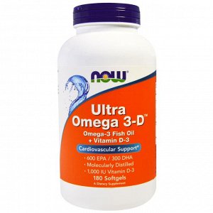 Now Foods, Ultra Omega 3-D, 180 желатиновых капсул