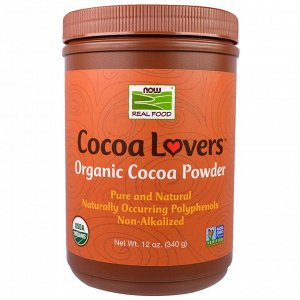 Now Foods, Real Food, Cocoa Lovers, органический какао-порошок, 340 г