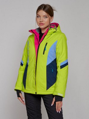 Горнолыжная куртка женская зимняя салатового цвета 2201-1Sl