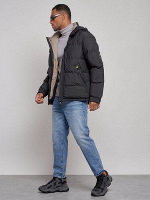 Куртка спортивная болоньевая мужская зимняя с капюшоном черного цвета 3111Ch