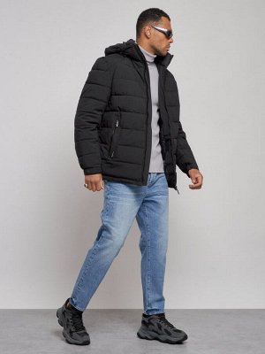 Куртка спортивная мужская зимняя с капюшоном черного цвета 8357Ch
