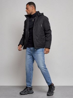 Куртка мужская зимняя с капюшоном спортивная великан черного цвета 8332Ch