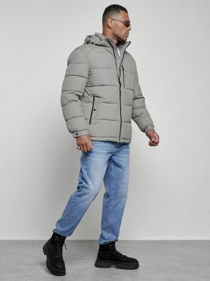 Куртка спортивная мужская зимняя с капюшоном серого цвета 8362Sr