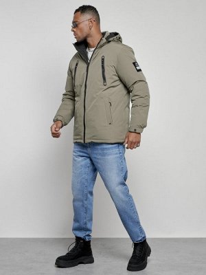 Куртка спортивная мужская зимняя с капюшоном серого цвета 8360Sr
