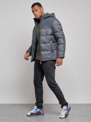 Куртка мужская зимняя с капюшоном спортивная великан серого цвета 8377Sr