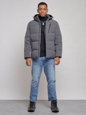 Куртка зимняя молодежная мужская с капюшоном темно-серого цвета 8320TC