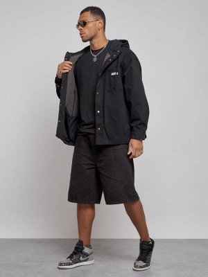 Джинсовая куртка мужская с капюшоном черного цвета 12768Ch