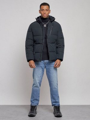Куртка зимняя молодежная мужская с капюшоном темно-синего цвета 8320TS