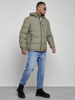 Куртка спортивная мужская зимняя с капюшоном цвета хаки 8362Kh
