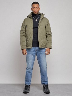 Куртка мужская зимняя с капюшоном спортивная великан цвета хаки 8332Kh