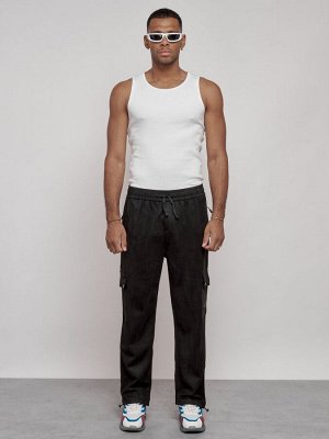 Спортивные мужские штаны из бархатного трикотажа черного цвета 12929Ch