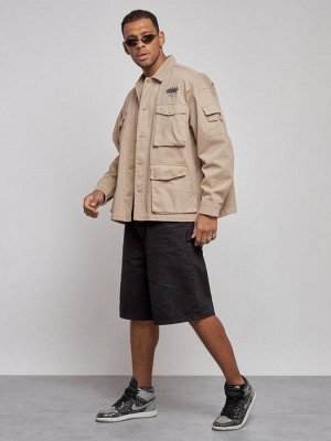 Джинсовая куртка мужская бежевого цвета 12776B