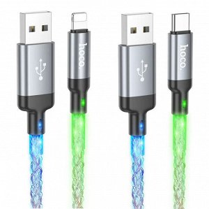 Зарядный кабель HOCO U112 Rainbow USB - Type-C / Lightning 1 м, радужная подсветка