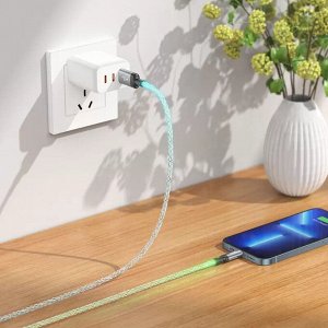 Зарядный кабель HOCO U112 Rainbow USB - Type-C / Lightning 1 м, радужная подсветка